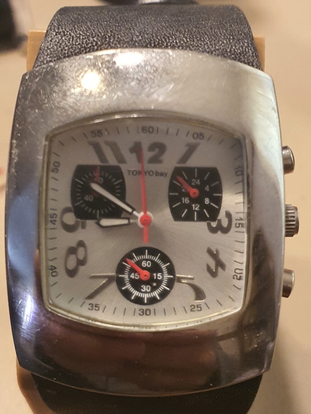 TokyoBay Silver/Black Leather Chronograph Men's Watch